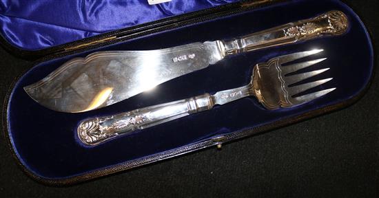 Pair silver cased fish servers
